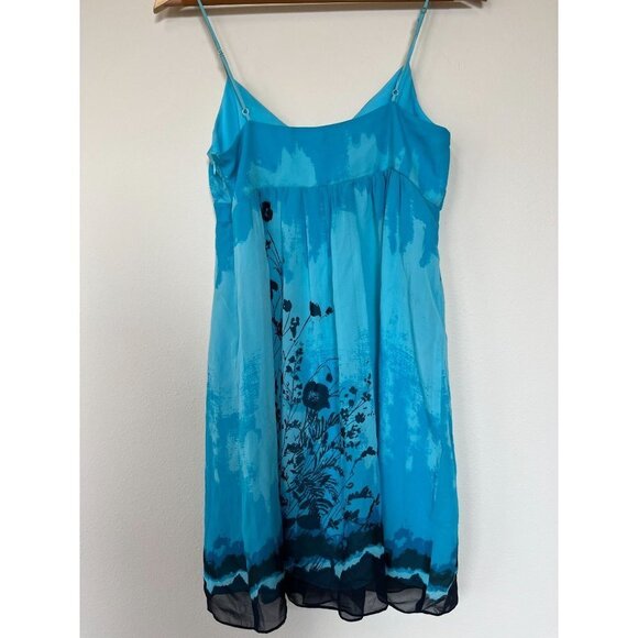 BCBG Y2K Silk Blue Floral Baby Doll Dress Size 6 - Picture 4 of 12